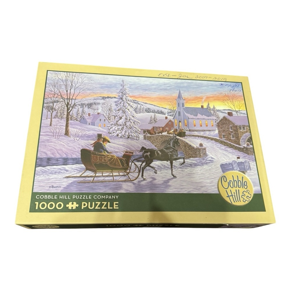 Cobble Hill 1000 Pc Puzzle “Old Fashioned Christmas” Sleigh Scene Winter